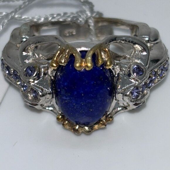 New Swarovski Lapis Lazuli ring Sz 9 Karis platinum bond silver crystals - Picture 5 of 13